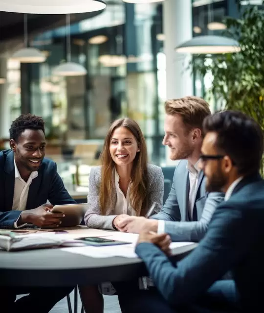 Partner with Smarter payments people meeting around a table discussing partnership opportunities.